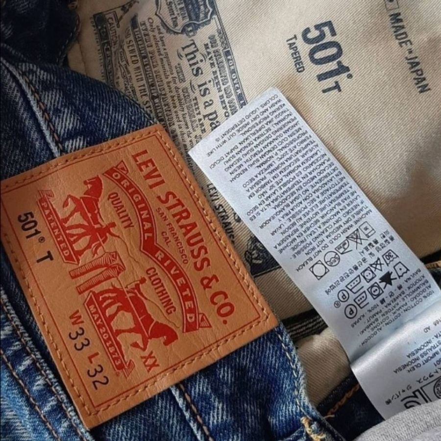 日本製(MIJ)-近新正品Levis501T taper經典排扣重磅彈性牛皮標小R水洗刷紋小破壞牛仔褲W33L32-8