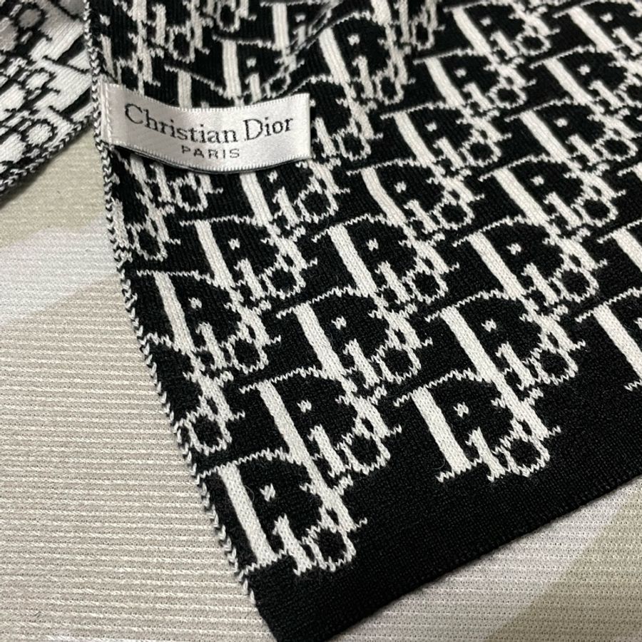 Christian Dior 經典黑白logo雙面100%羊毛圍巾披肩-2