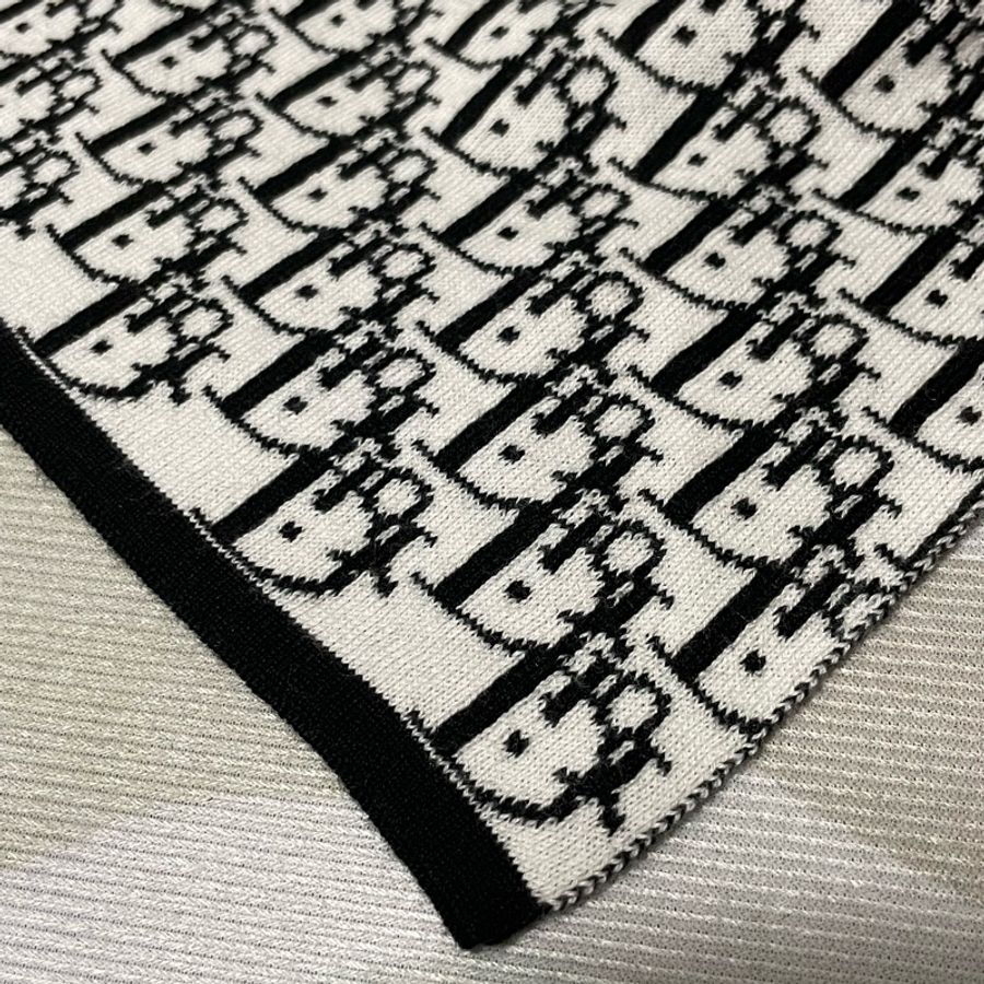 Christian Dior 經典黑白logo雙面100%羊毛圍巾披肩-3