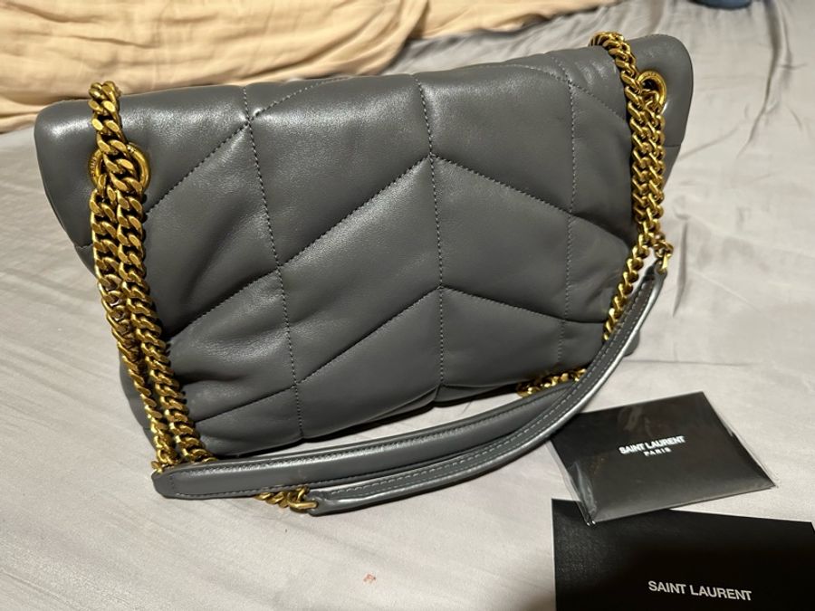 YSL 聖羅蘭 Puffer bag 小型絎縫納帕皮手袋 二手近全新 風暴色(大象灰)-8