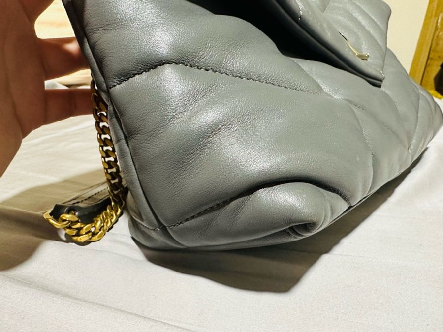 YSL 聖羅蘭 Puffer bag 小型絎縫納帕皮手袋 二手近全新 風暴色(大象灰)-16
