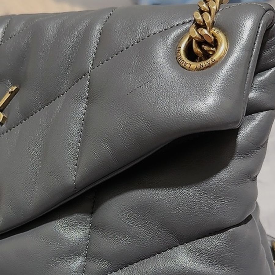 YSL 聖羅蘭 Puffer bag 小型絎縫納帕皮手袋 二手近全新 風暴色(大象灰)-19