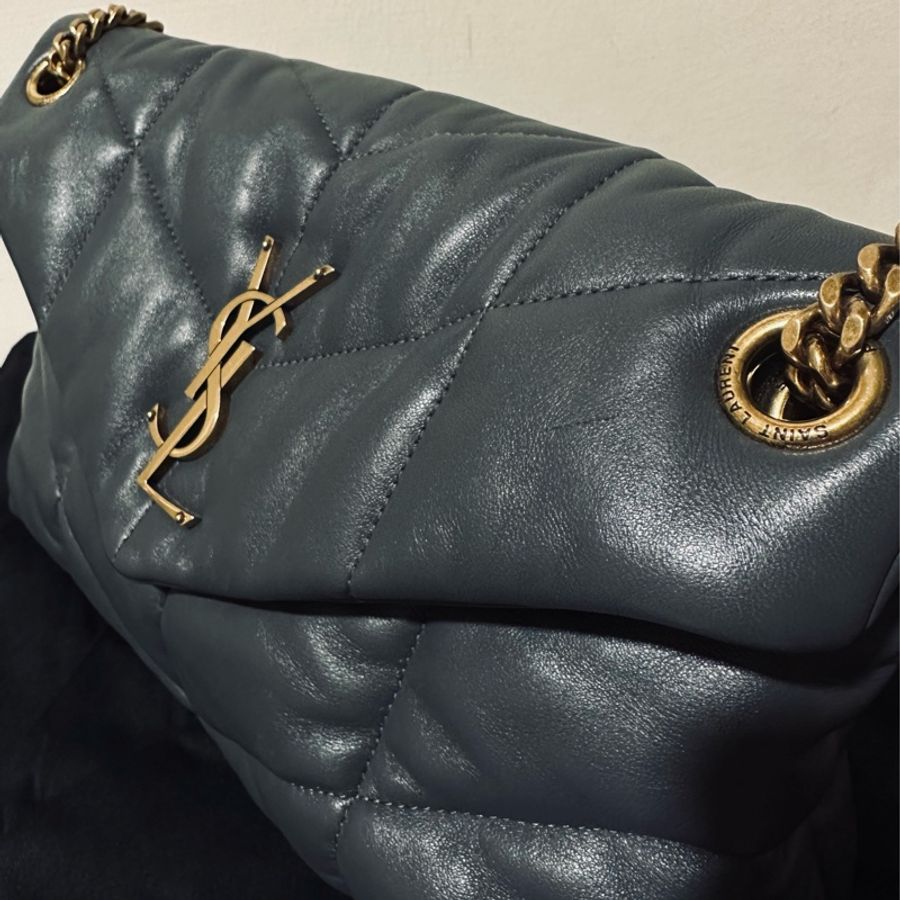 YSL 聖羅蘭 Puffer bag 小型絎縫納帕皮手袋 二手近全新 風暴色(大象灰)-7