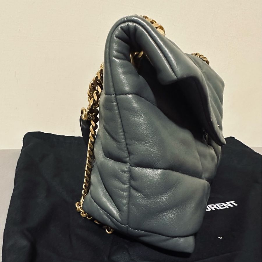 YSL 聖羅蘭 Puffer bag 小型絎縫納帕皮手袋 二手近全新 風暴色(大象灰)-17