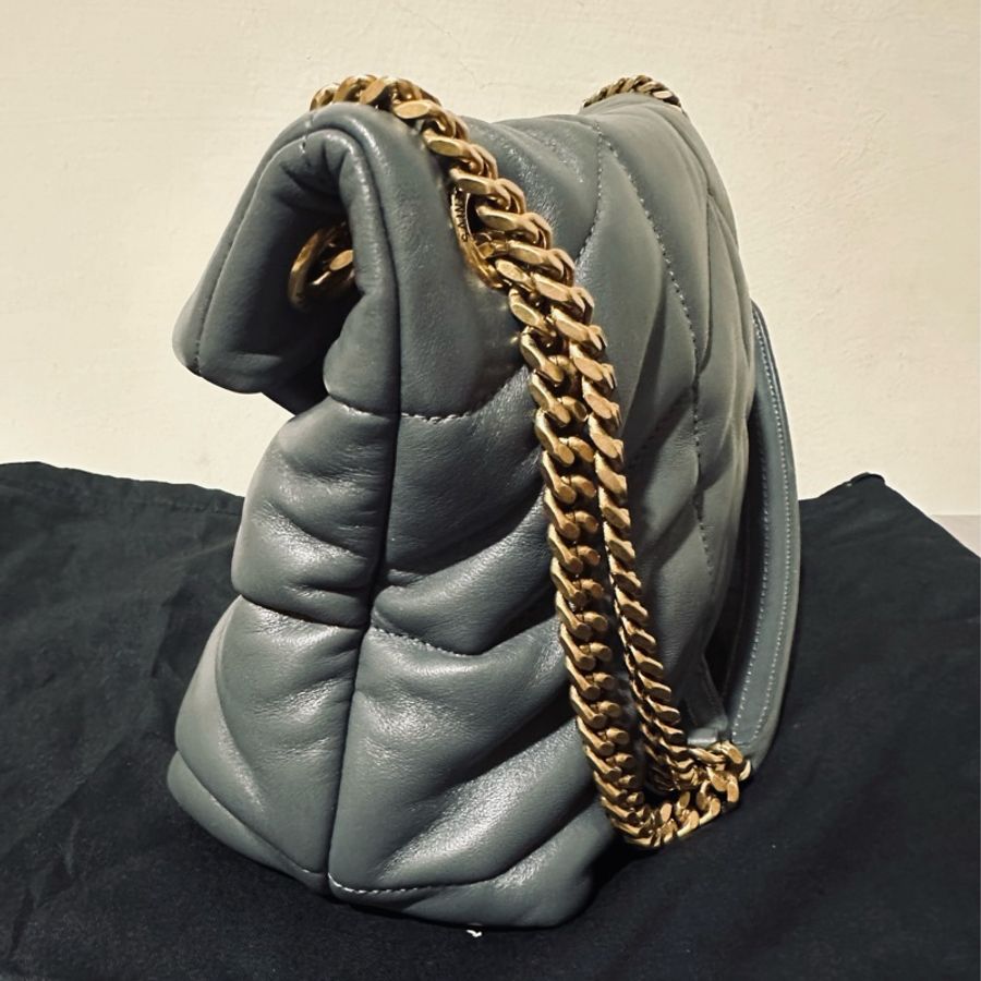 YSL 聖羅蘭 Puffer bag 小型絎縫納帕皮手袋 二手近全新 風暴色(大象灰)-18