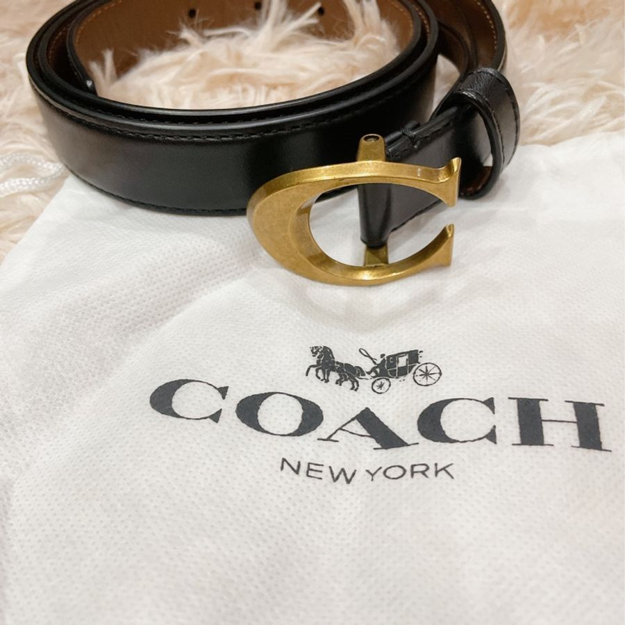 Coach 仿舊金屬 logoC 雙色皮帶-0