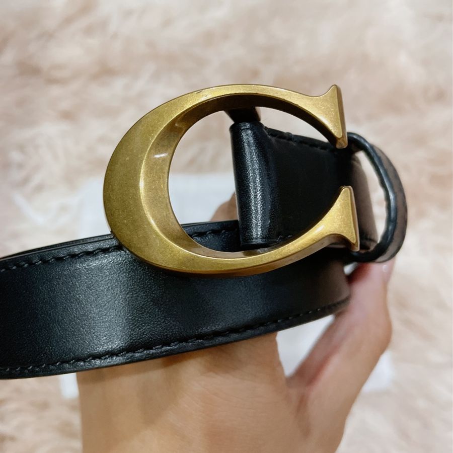 Coach 仿舊金屬 logoC 雙色皮帶-1