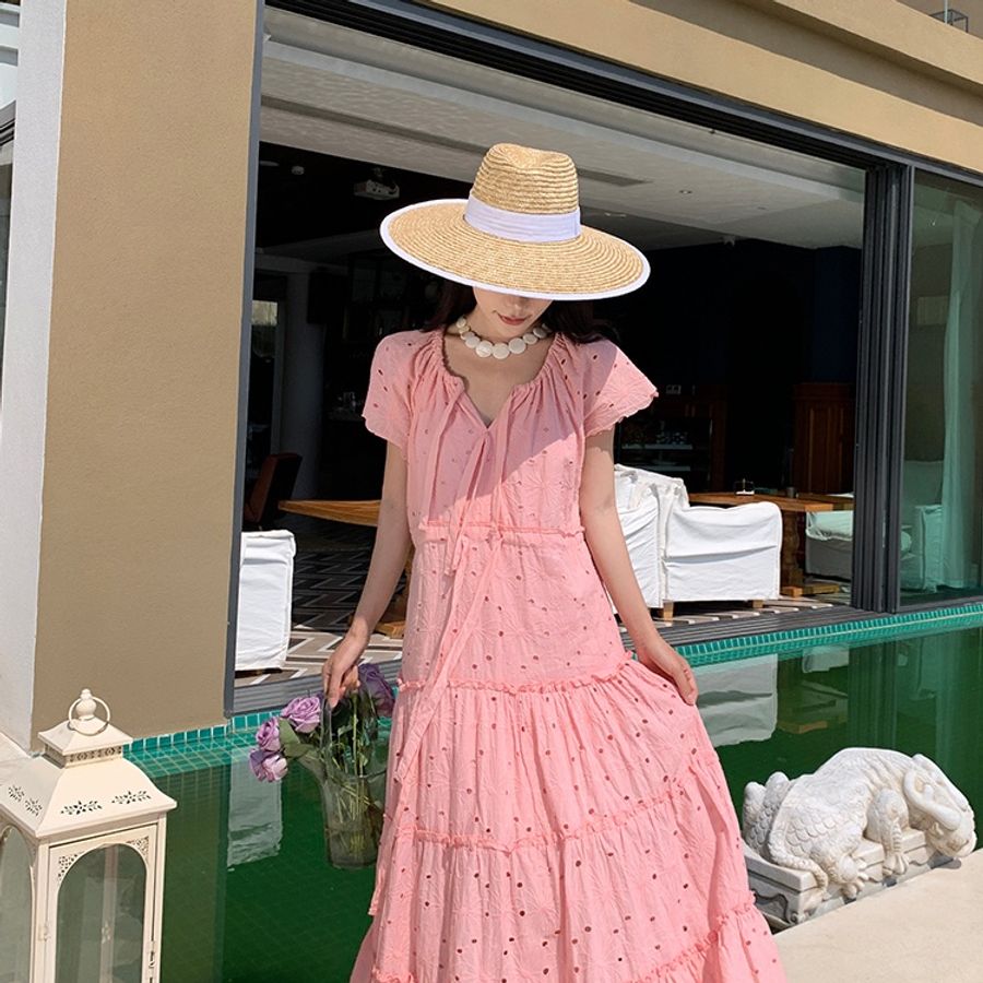 👗👗粉橘色立體蕾絲棉質洋裝👗👗-1