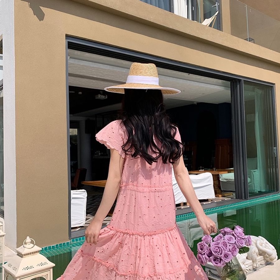 👗👗粉橘色立體蕾絲棉質洋裝👗👗-2