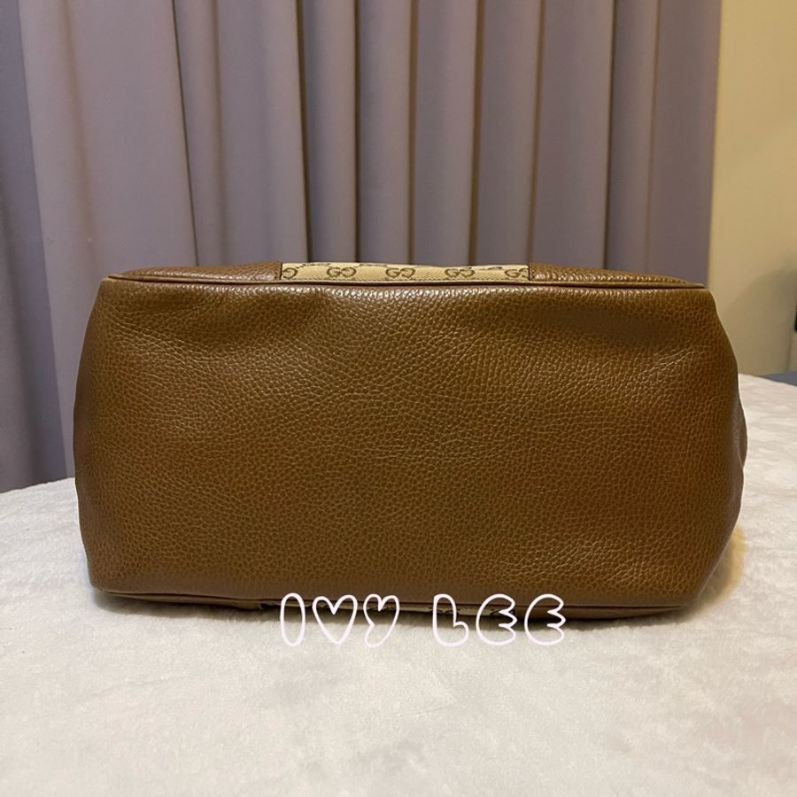 GUCCI GUCCI BREE GG提花布 咖啡色皮革邊肩背托特包 449242 二手精品-2