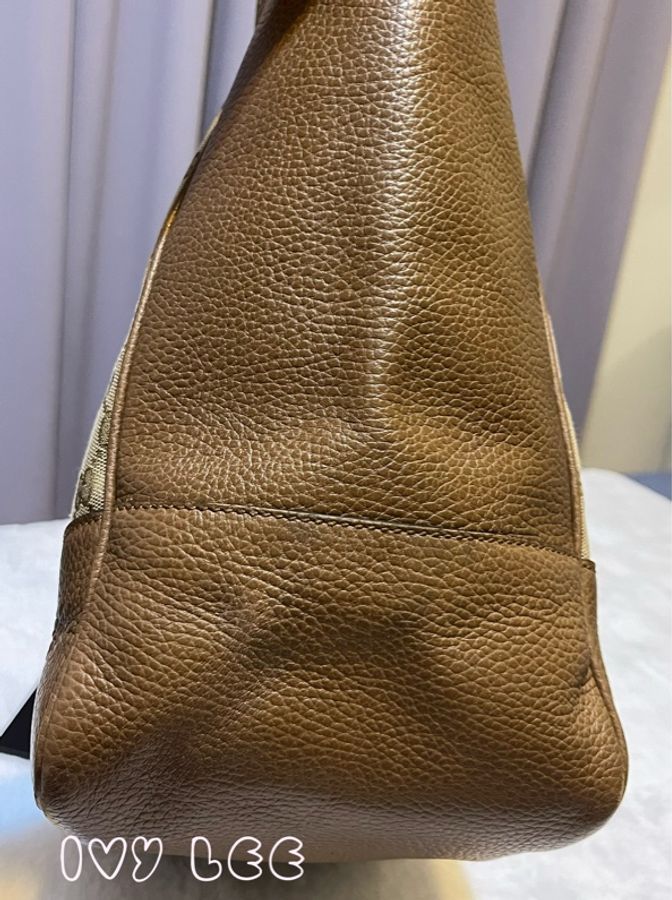 GUCCI GUCCI BREE GG提花布 咖啡色皮革邊肩背托特包 449242 二手精品-3
