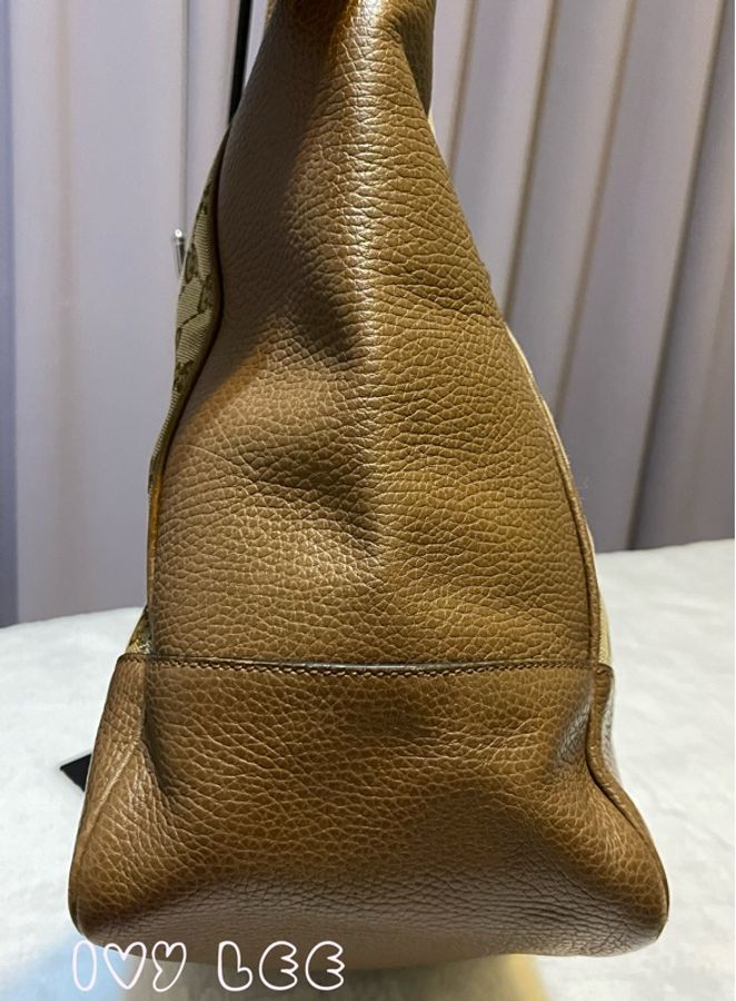 GUCCI GUCCI BREE GG提花布 咖啡色皮革邊肩背托特包 449242 二手精品-4