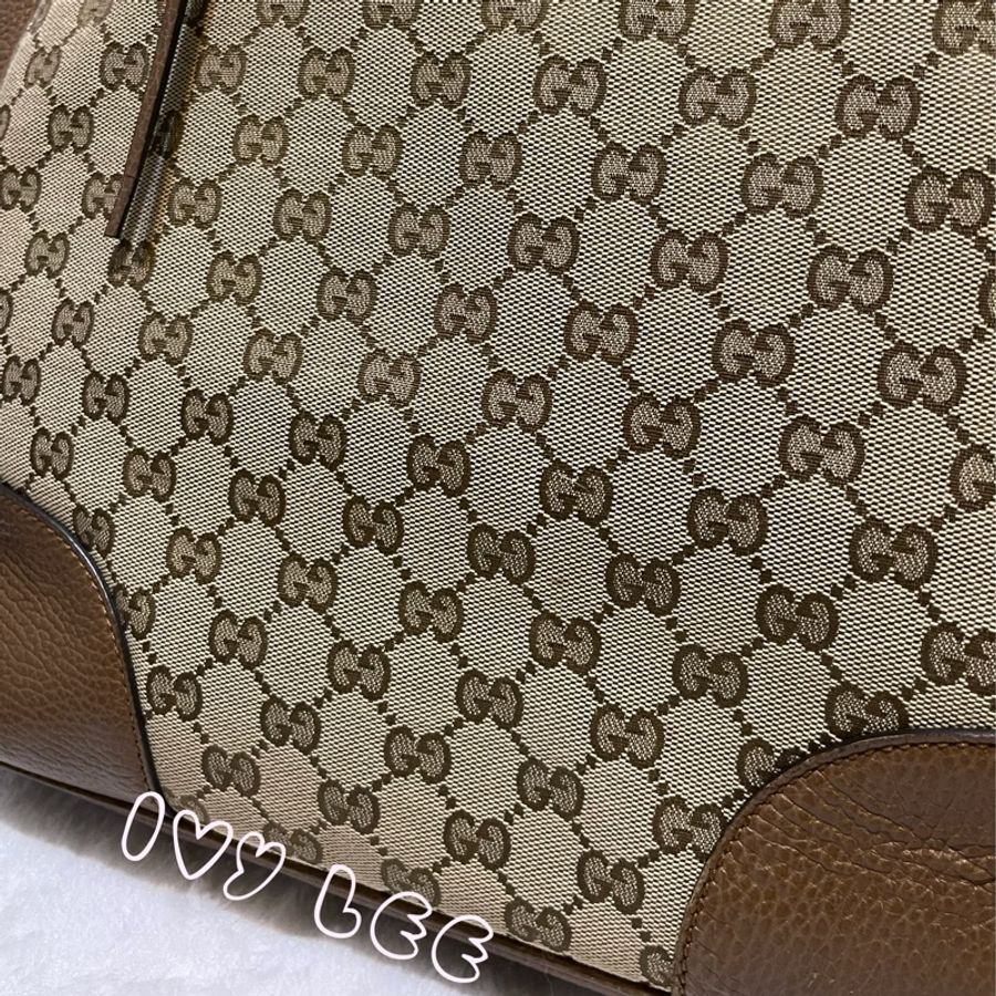 GUCCI GUCCI BREE GG提花布 咖啡色皮革邊肩背托特包 449242 二手精品-5