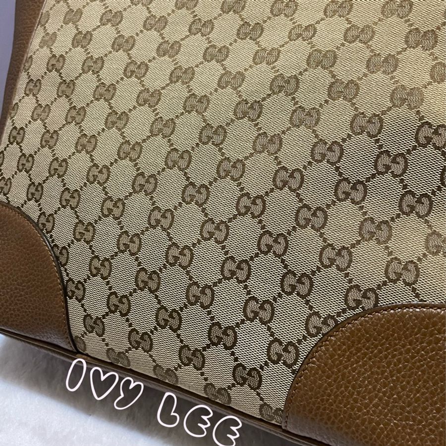 GUCCI GUCCI BREE GG提花布 咖啡色皮革邊肩背托特包 449242 二手精品-6