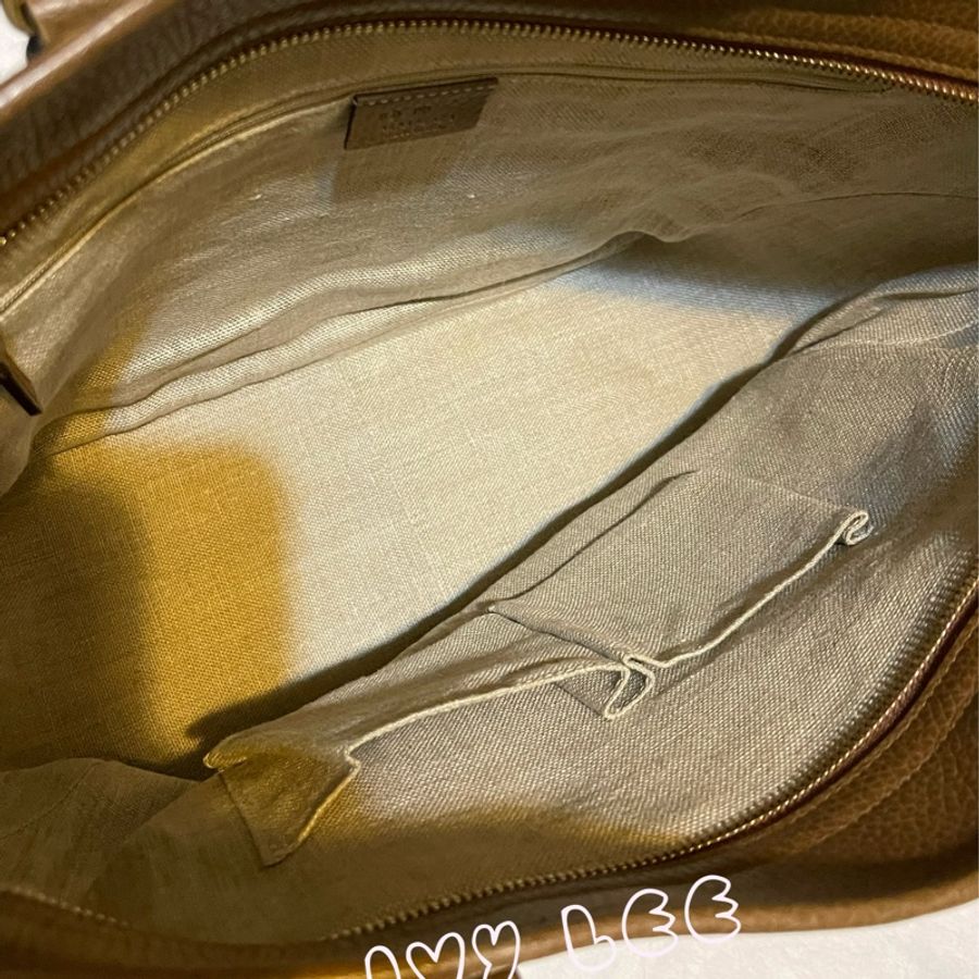GUCCI GUCCI BREE GG提花布 咖啡色皮革邊肩背托特包 449242 二手精品-9