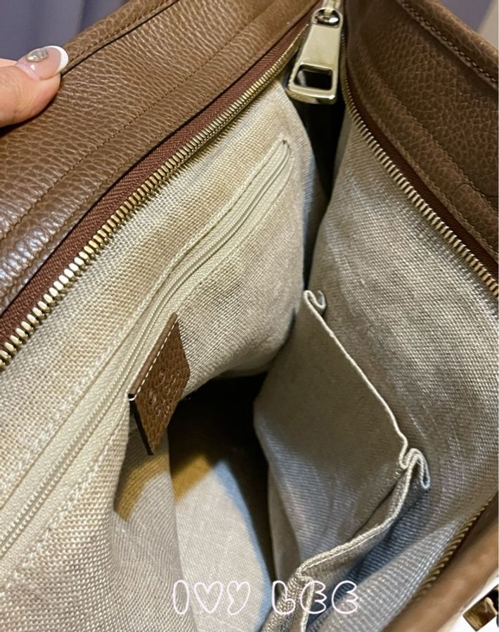 GUCCI GUCCI BREE GG提花布 咖啡色皮革邊肩背托特包 449242 二手精品-11