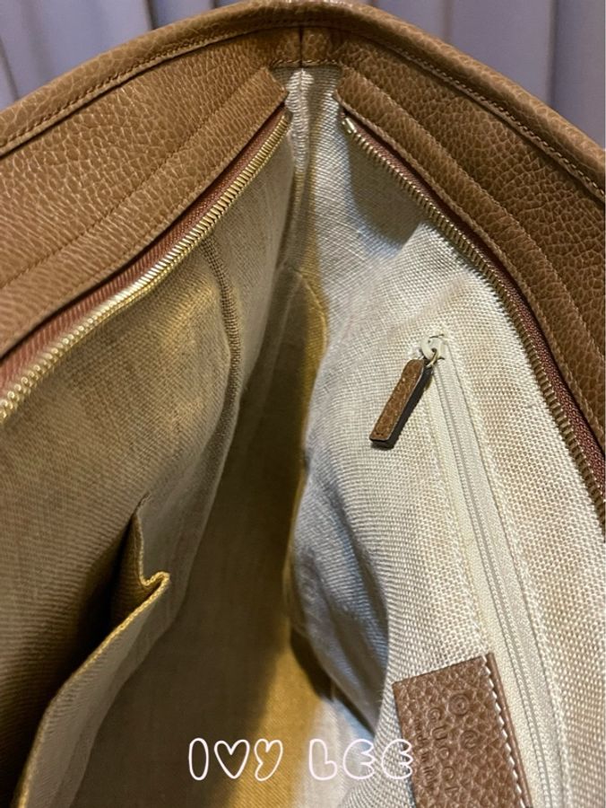 GUCCI GUCCI BREE GG提花布 咖啡色皮革邊肩背托特包 449242 二手精品-12