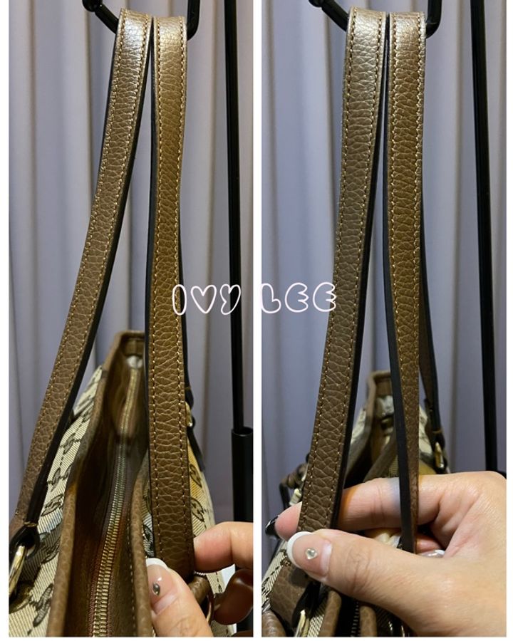 GUCCI GUCCI BREE GG提花布 咖啡色皮革邊肩背托特包 449242 二手精品-14