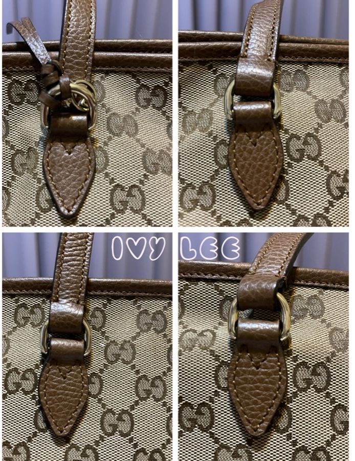 GUCCI GUCCI BREE GG提花布 咖啡色皮革邊肩背托特包 449242 二手精品-15