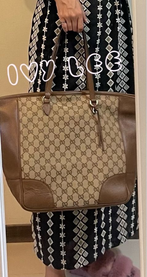 GUCCI GUCCI BREE GG提花布 咖啡色皮革邊肩背托特包 449242 二手精品-22