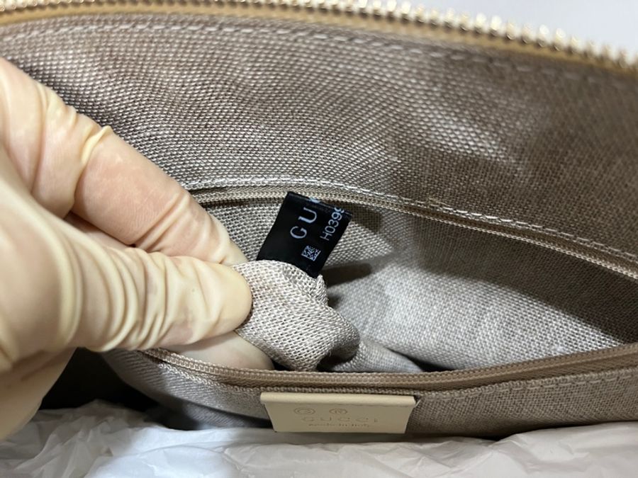 (全新）GUCCI 古馳 GUCCI GUCCISSIMA標籤LOGO雙G壓紋牛皮壓紋手提斜背貝殼包(大/米白)-26
