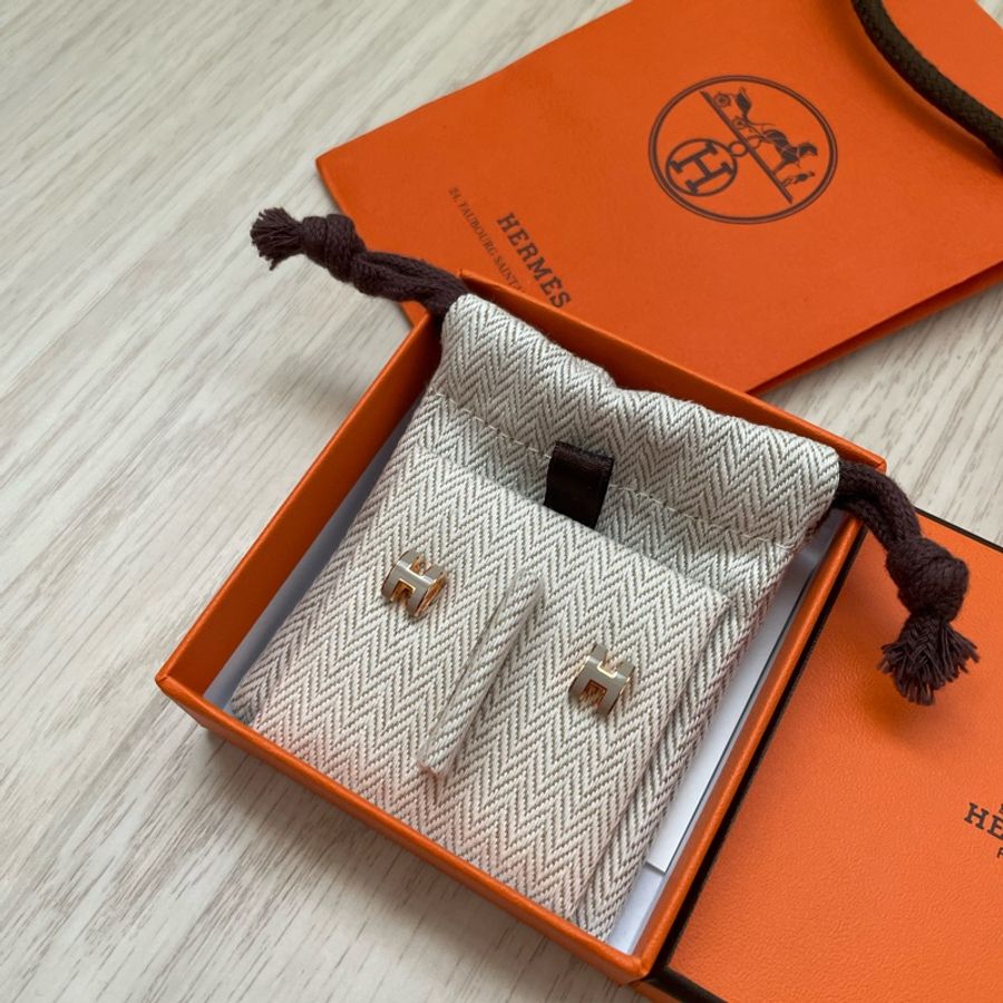 Hermes 愛馬仕 Mini Pop H 經典H簍空耳環 奶茶色(55栗子/玫瑰金)-0