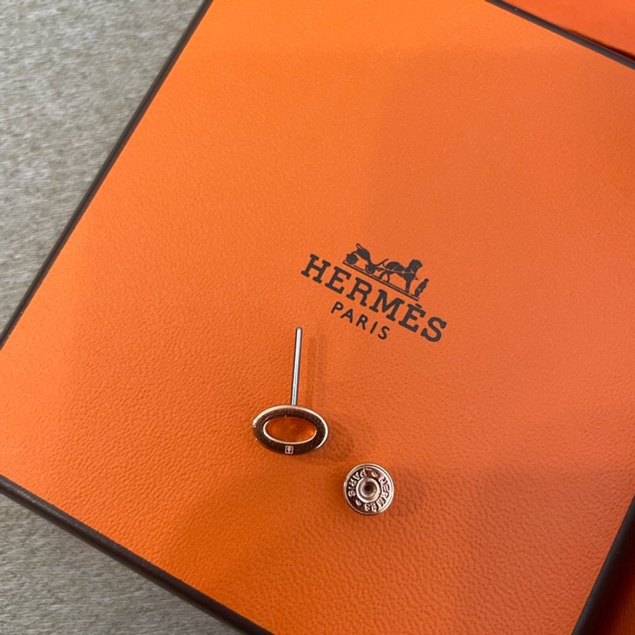 Hermes 愛馬仕 Mini Pop H 經典H簍空耳環 奶茶色(55栗子/玫瑰金)-1