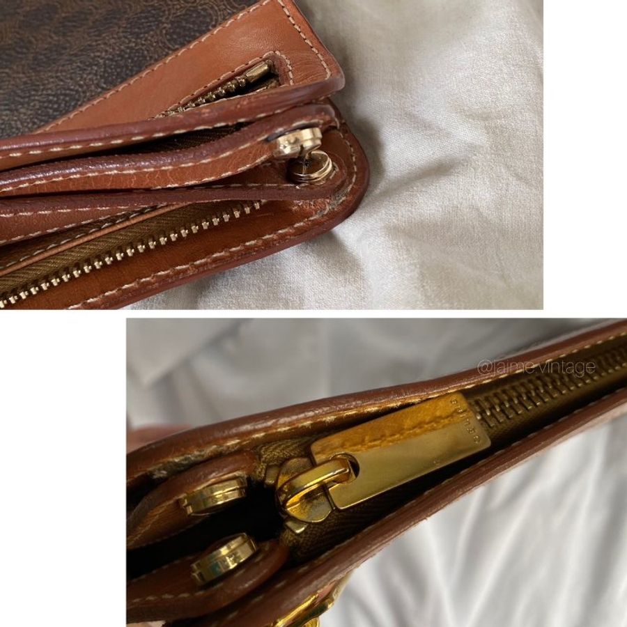 Celine 老花多夾層手拿包 改造斜背包 中古包 日本中古 復古 古董包-6