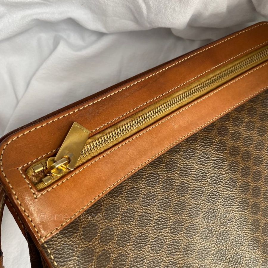 Celine 老花多夾層手拿包 改造斜背包 中古包 日本中古 復古 古董包-9