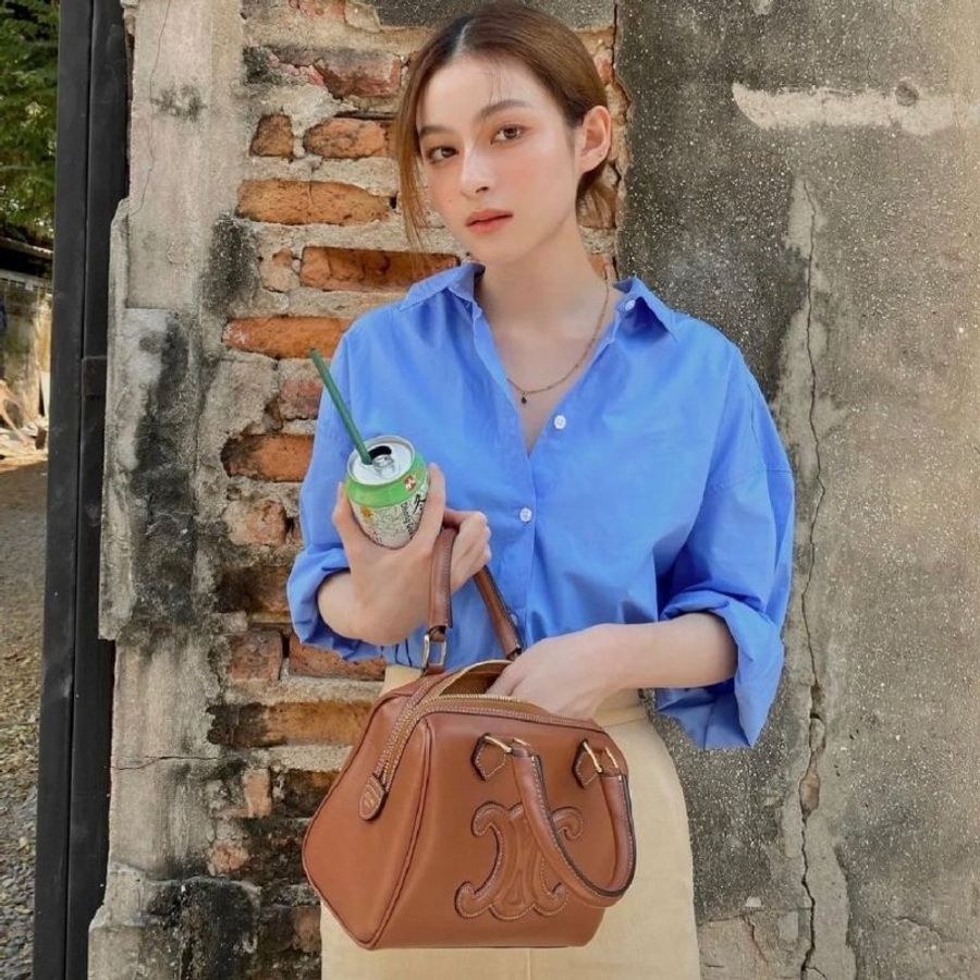 Celine 113773 平滑小牛皮Cuir 凱旋門小款波士頓包 黃褐色《2024季度★全新商品 》-6