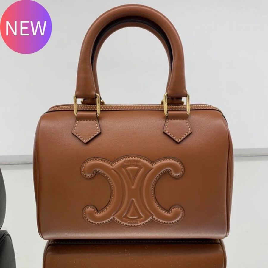 Celine 113773 平滑小牛皮Cuir 凱旋門小款波士頓包 黃褐色《2024季度★全新商品 》-0