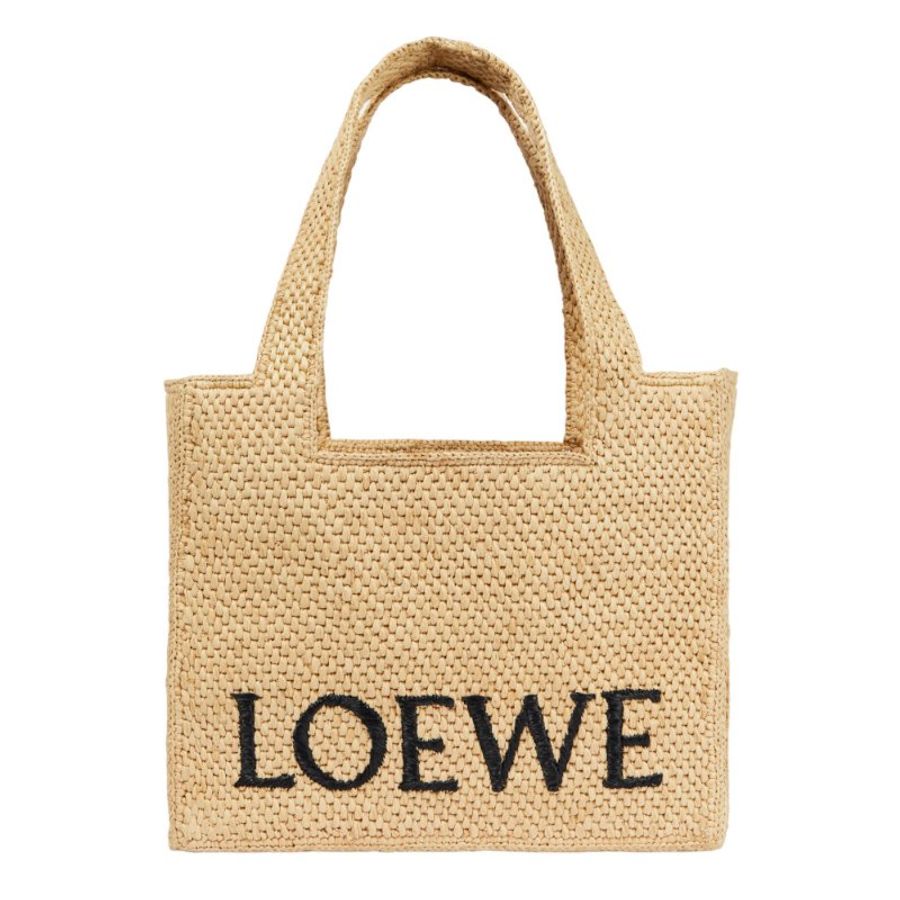 【LOEWE 羅威】 Medium Font 中號 酒椰纖維 字體 手提包 托特包 肩背包 自然色 多色 草編 編織包-0