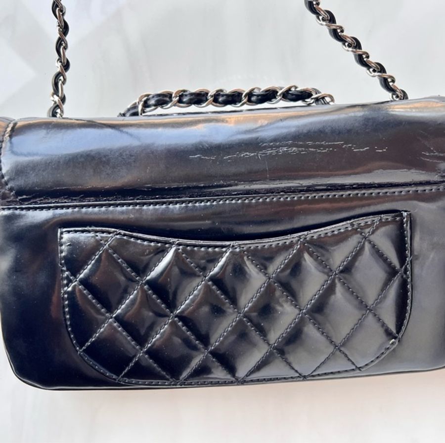 絕版Chanel 日本老香 黑色銀鏈特色肩背-8