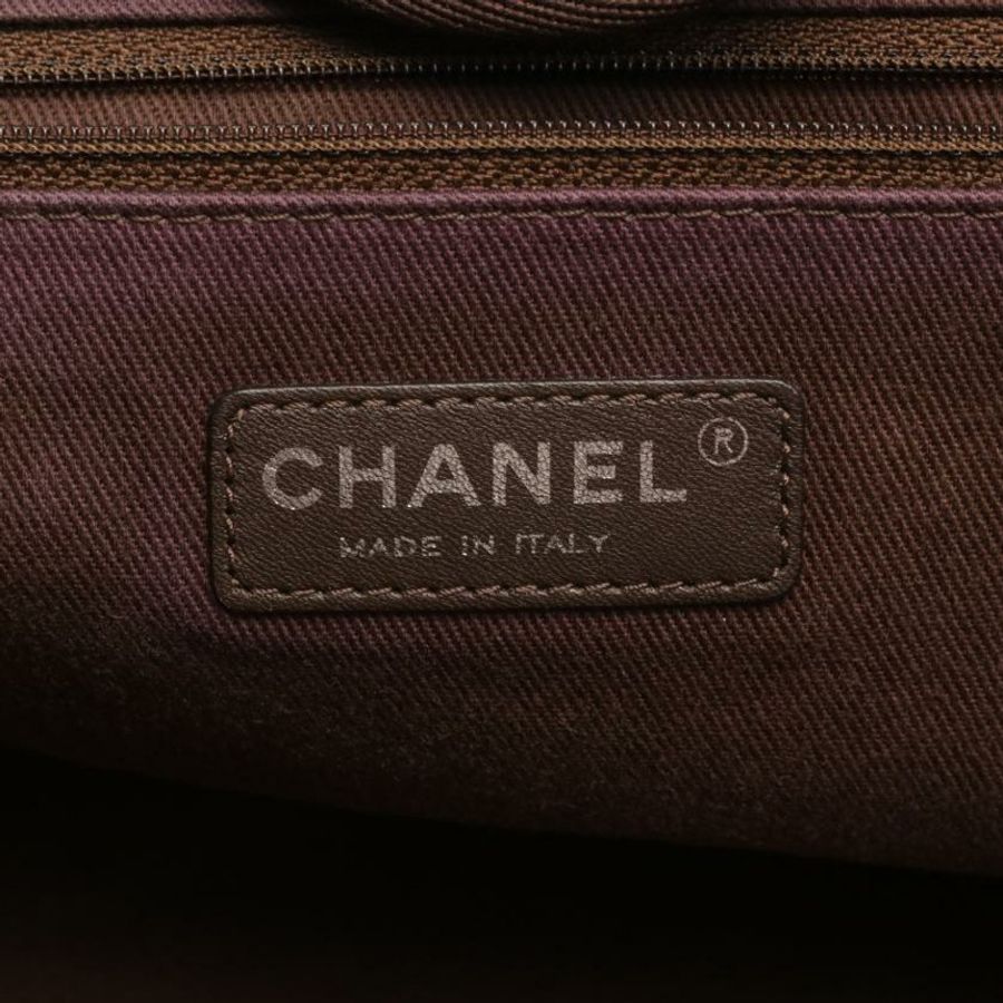 【日本直送】 中古CHANEL[B]Deauville 鏈條肩包 帆布托特包 真皮 米色 棕色 銀色五金-3