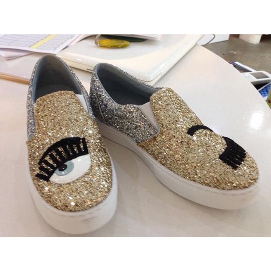 Chiara Ferragni CF871 Flirting 亮片眨眼圖案厚底休閒鞋 (前金後銀) EU35/36/38-0