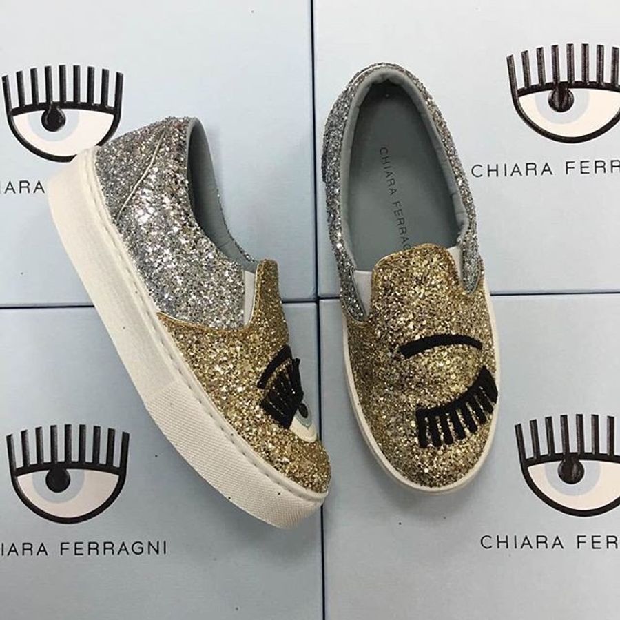 Chiara Ferragni CF871 Flirting 亮片眨眼圖案厚底休閒鞋 (前金後銀) EU35/36/38-1