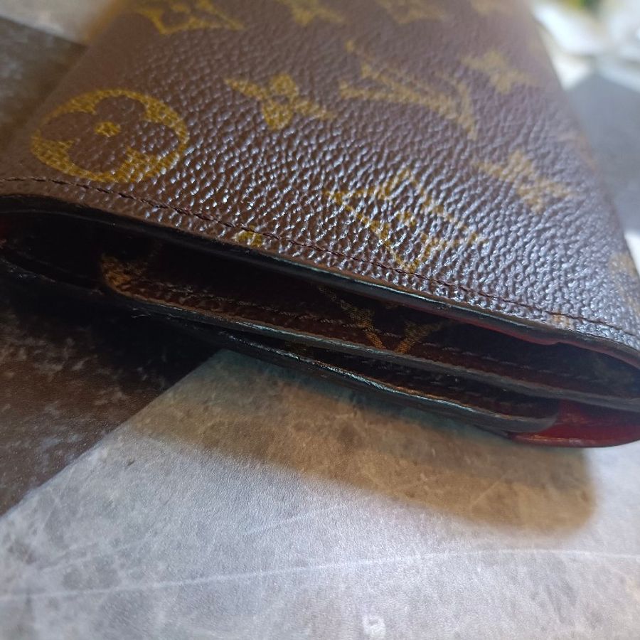 LV 經典花紋三折活動零錢 袋紅長夾 二合一-8