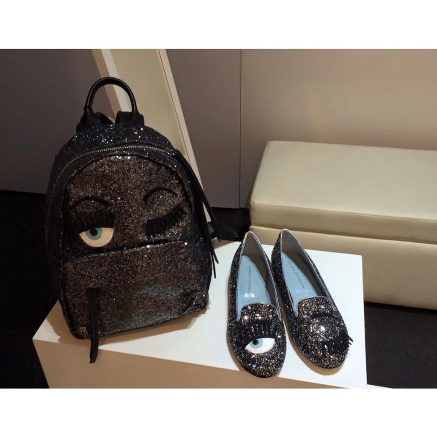 Chiara Ferragni CF812 小牛皮 Flirting 眨眼亮片樂福鞋 (鐵灰色) EU35/38-5