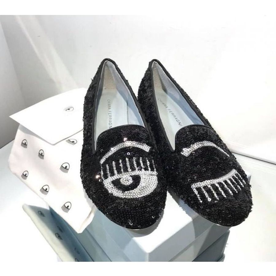 Chiara Ferragni CF1219 Flirting 眨眼小牛皮立體縫製亮片樂福鞋 EU36/38-0