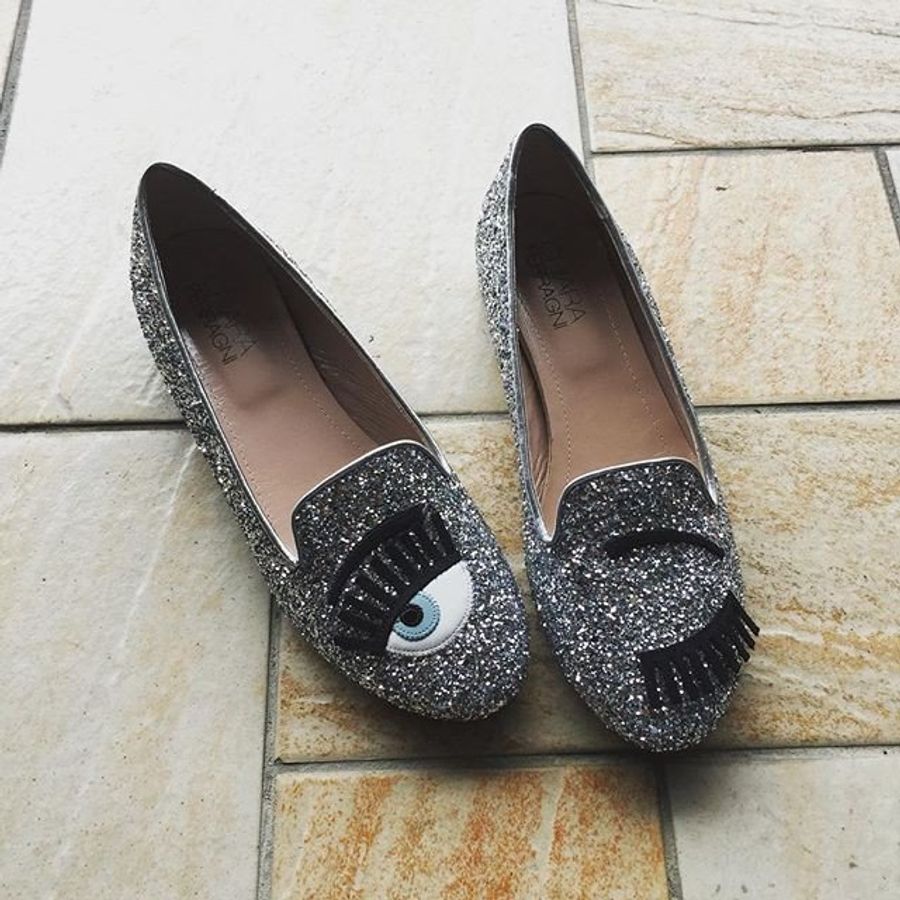 Chiara Ferragni CF800 小牛皮 眨眼圖案亮片樂福鞋 (銀+粉) EU35/36/37/38-1