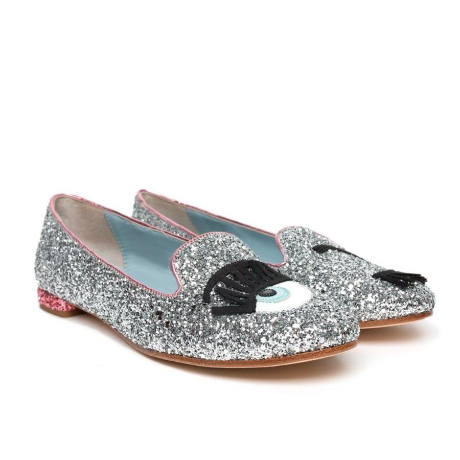 Chiara Ferragni CF800 小牛皮 眨眼圖案亮片樂福鞋 (銀+粉) EU35/36/37/38-3