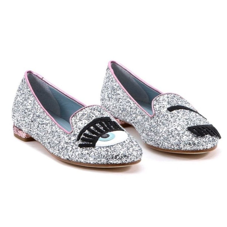 Chiara Ferragni CF800 小牛皮 眨眼圖案亮片樂福鞋 (銀+粉) EU35/36/37/38-5