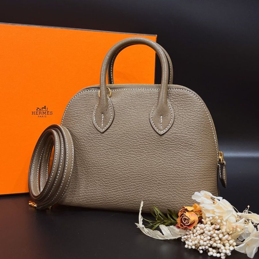 Hermes 愛馬仕 大象灰色全皮MINI柏莉二用包/斜背包/手提包/肩背包-0