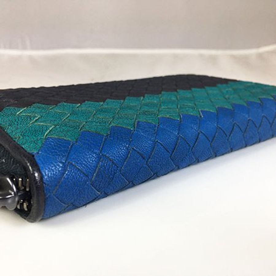 ★已售出★ BOTTEGA VENETA黑藍綠三色牛皮ㄇ字拉鍊長夾-3