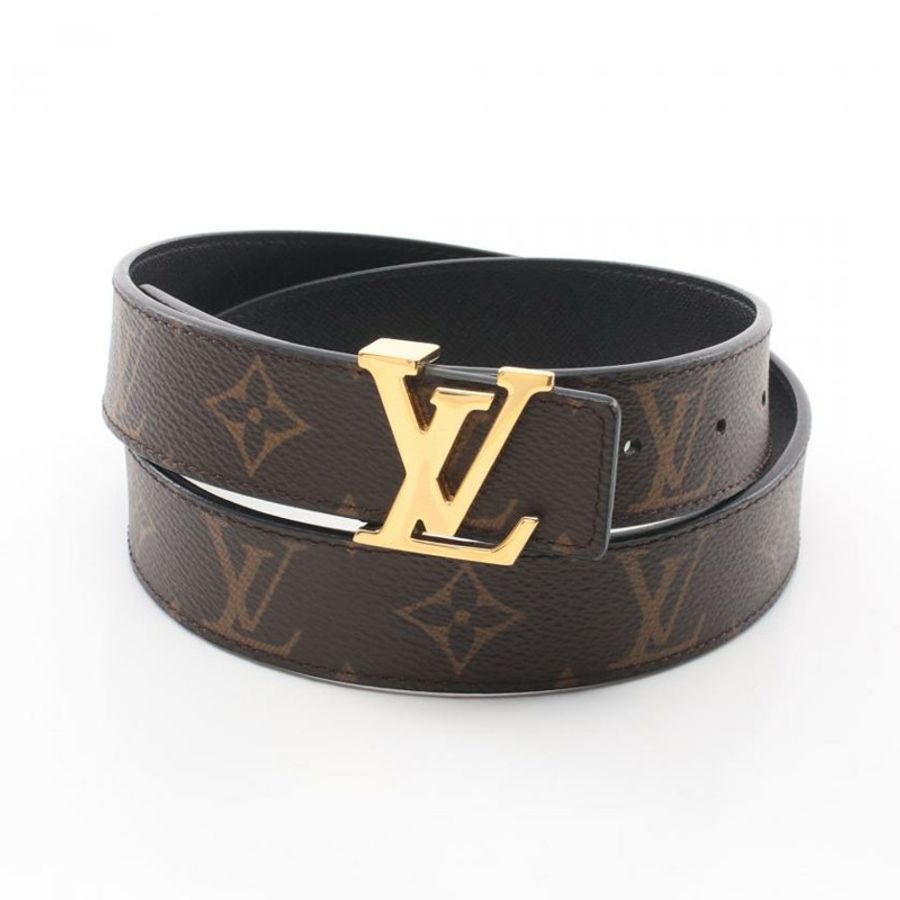 【日本直送】 中古LOUIS VUITTON[B]腰帶 LV 字母 老花 PVC 真皮 棕色 黑色 正反兩用-0