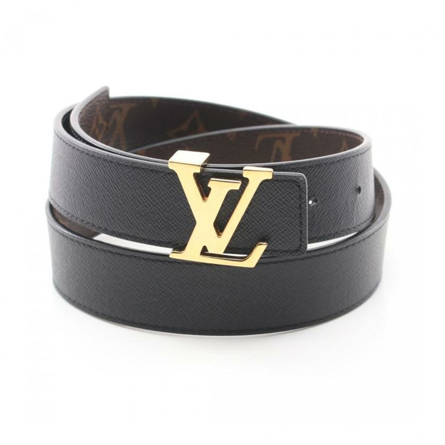 【日本直送】 中古LOUIS VUITTON[B]腰帶 LV 字母 老花 PVC 真皮 棕色 黑色 正反兩用-4