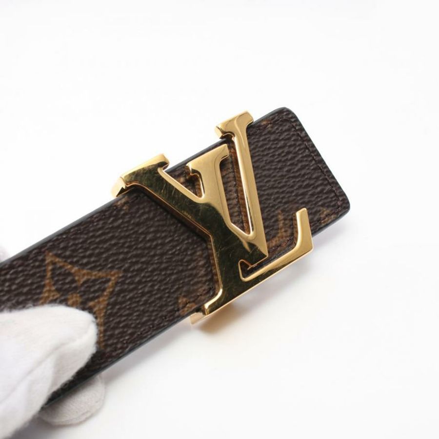 【日本直送】 中古LOUIS VUITTON[B]腰帶 LV 字母 老花 PVC 真皮 棕色 黑色 正反兩用-5