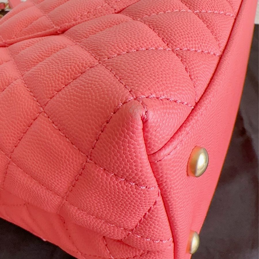 送白色Twilly 香奈兒 Chanel Coco Handle 中號 粉色 復古金釦-13