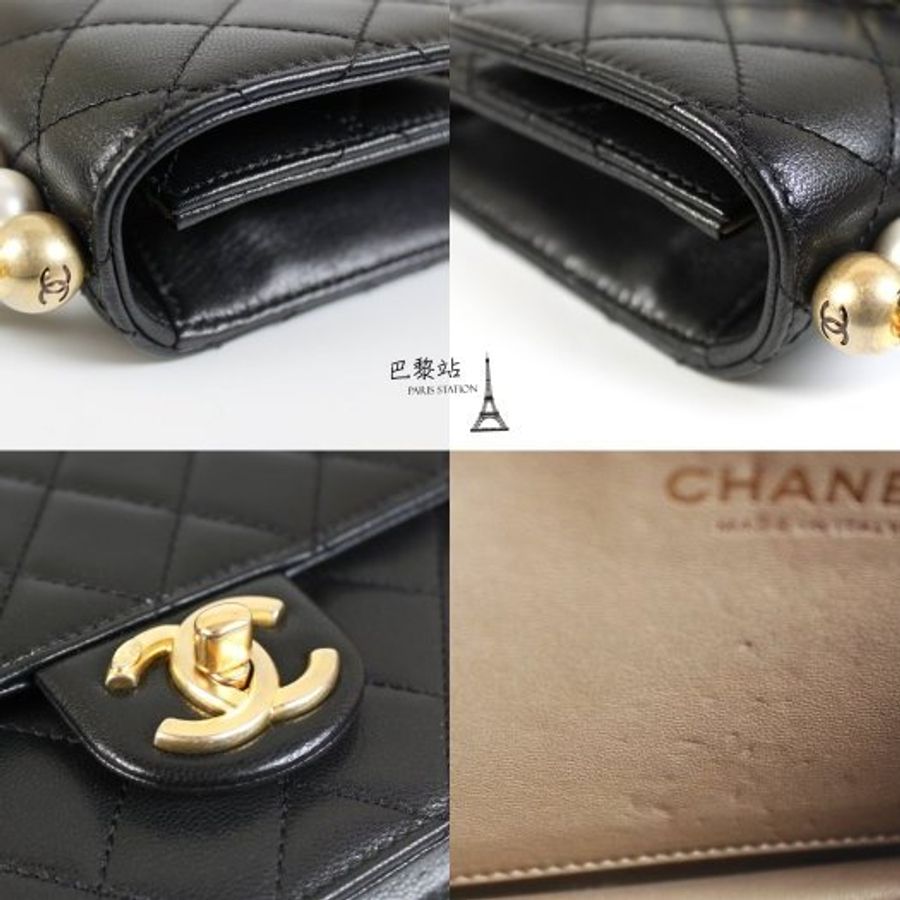 【巴黎站二手名牌專賣店】＊現貨＊CHANEL香奈兒真品＊AS0585黑色菱格金雙C珍珠金鏈斜背包-4