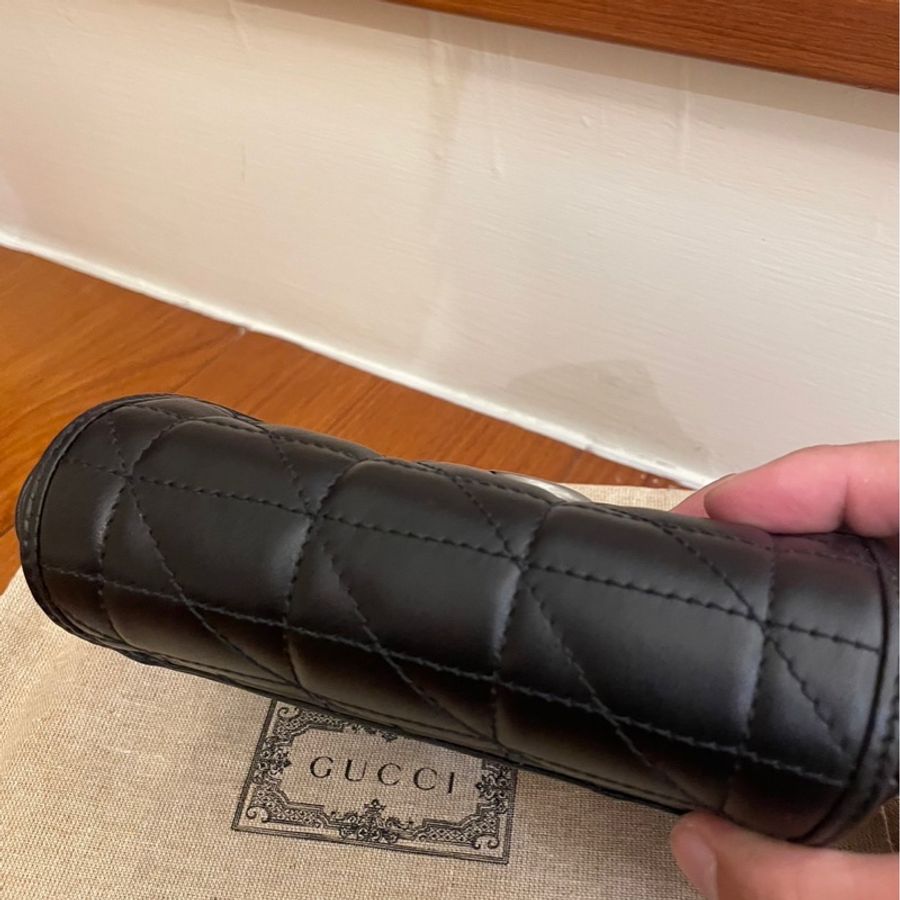 GUCCI 黑菱格斜紋銀雙G SUPER MINI鍊包-5